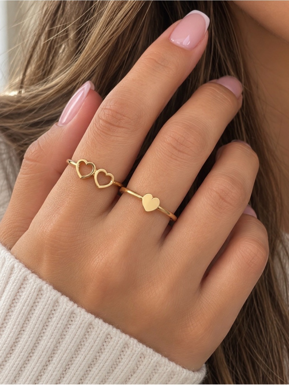Delicate Gold Heart Stackable Rings for Women
